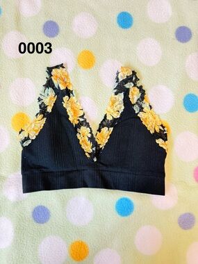 PINK Victoria's Secret Black Bralette with Yellow Floral Lace